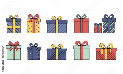 Collection of Colorful Gift Boxes in Flat Illustration Style