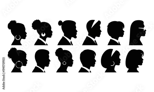 Diverse group of people silhouettes.