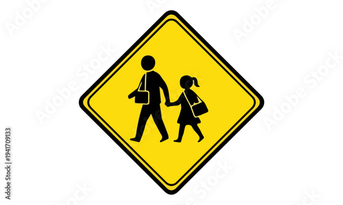 School crossing sign with adult child.