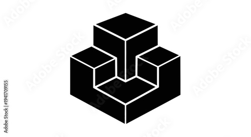 Dynamic dark vector graphic showcasing a complex isometric three-dimensional abstract structure for modern designs