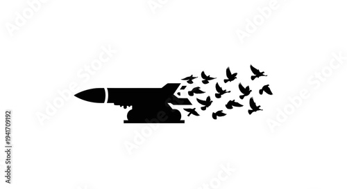 Striking vector graphic a missile transforms into a serene flock of flying doves, symbolizing peace and freedom from conflict