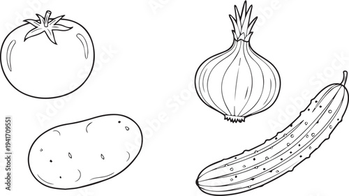 Set of 4 vegetable icons vector, line art style