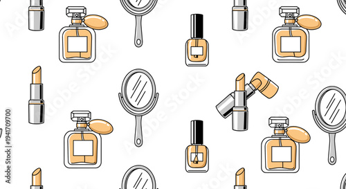 Perfume Bottles and Cosmetics Pattern Illustration.