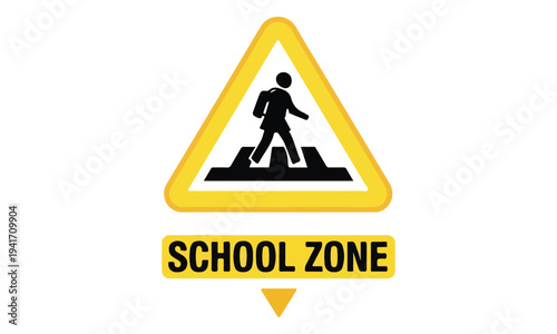 Yellow School Zone Pedestrian Crossing Safety Traffic Sign