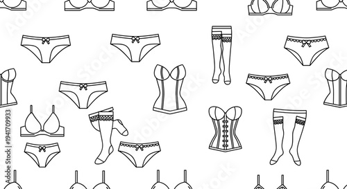 Collection of Womens Lingerie Outfits and Accessories.
