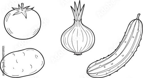Set of 4 vegetable icons vector, black and white