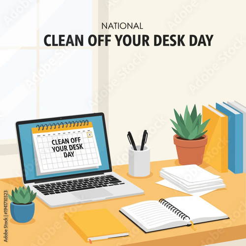 Desk Cluttered for Clean Off Your Desk Day Illustration