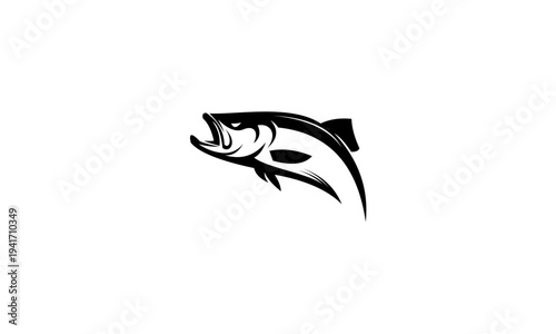 Dynamic Black and White Bass Fish Jumping Illustration.
