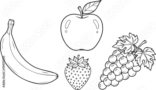 Set of 4 fruit icons vector, black and white
