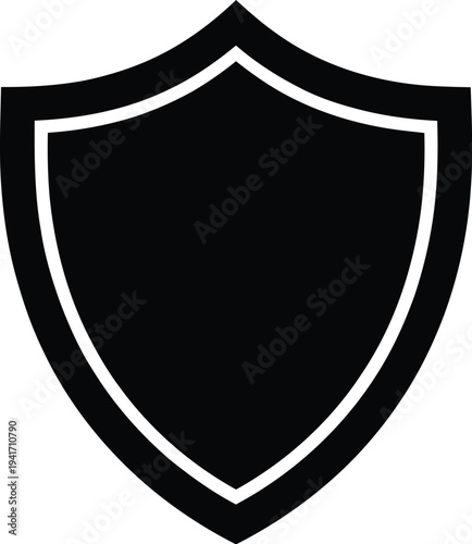 Simple black shield icon symbolizing protection and security in digital graphic