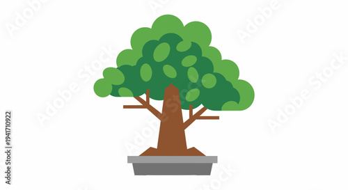 Bonsai tree illustration green foliage and brown trunk in a planter