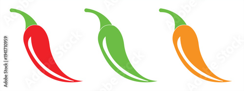 A collection of hot chili pepper icons. Spicy ingredients for food. Natural spices. Vector illustration.