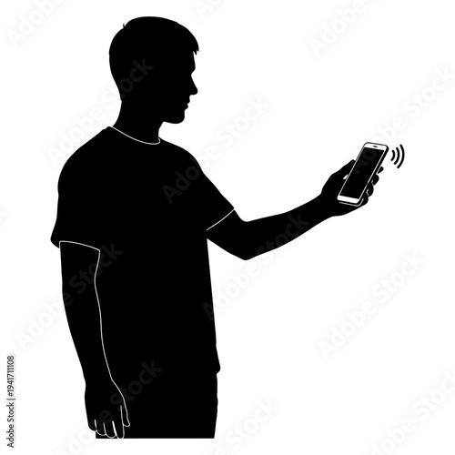 Man Using Smartphone Voice Message Communication Silhouette