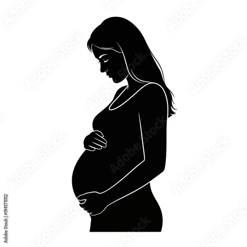 Pregnant Woman Standing Holding Belly Silhouette