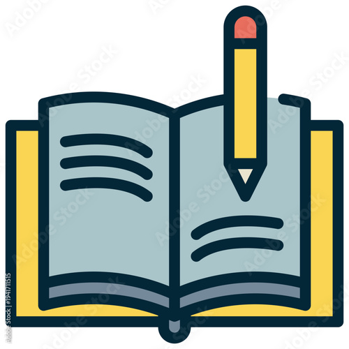 open book learning knowledge writing pencil pen filled outline icon