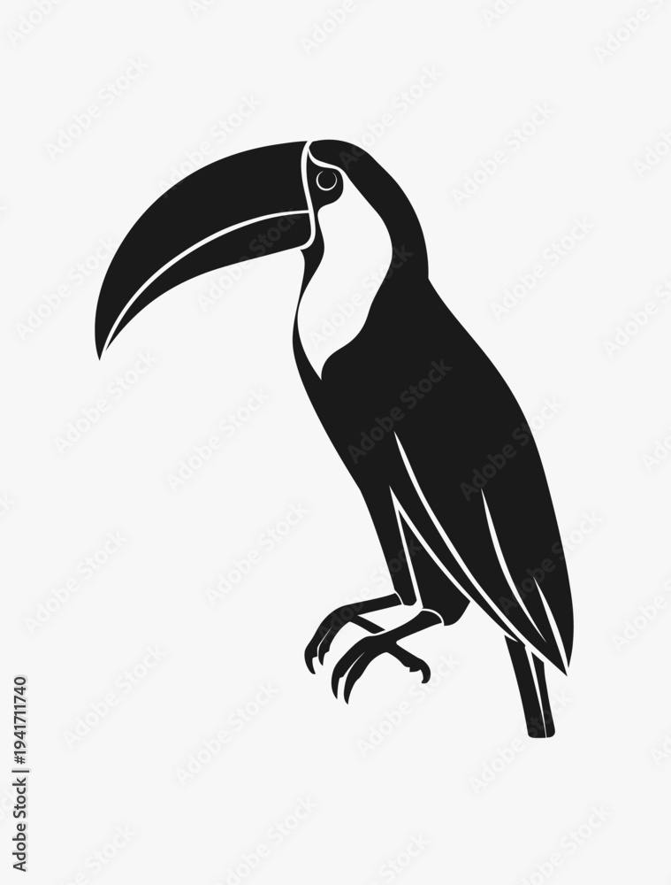 Naklejka premium Black and white toucan silhouette isolated on white background for design