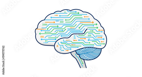 Human brain with circuit board pattern representing artificial intelligence and technology integration.