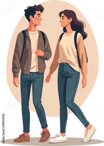 uomo e donna che camminano vicini ragazzo e ragazza o moglie e marito vettoriale 