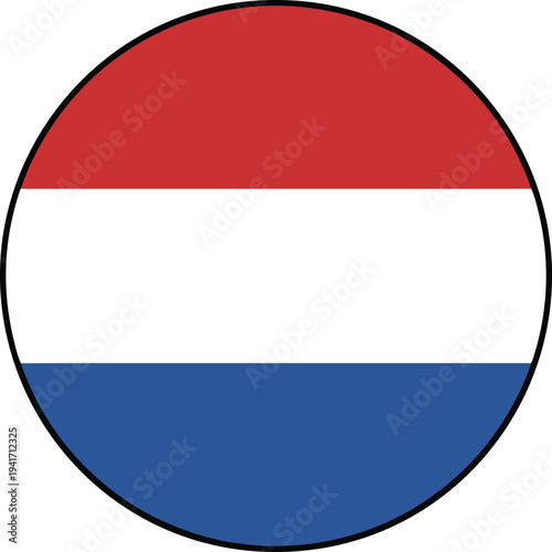 Netherlands National Flag Round Badge Red White Blue Country Symbol Vector Illustration