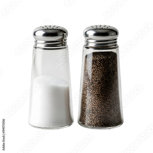A pair of salt and pepper shakers side by side, ready to add flavor
