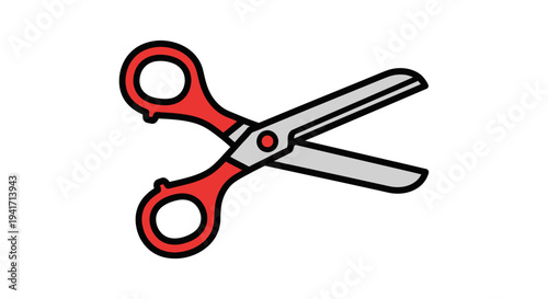 Cartoon scissors with red handles isolated on white background