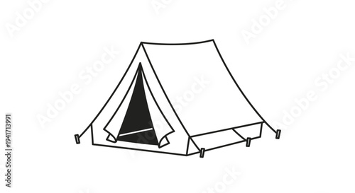 Outline of a camping tent isolated on white background for outdoors
