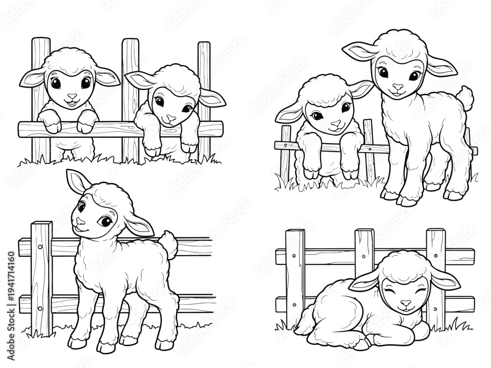 Ταπετσαρία A charming illustration depicts four adorable lambs playfully interacting with a