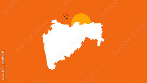 Photos Maharashtra state map white silhouette rising sun patriotic regional pride vecto