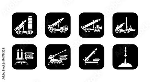 Military Defense Missile Systems and Launchers Icons Set