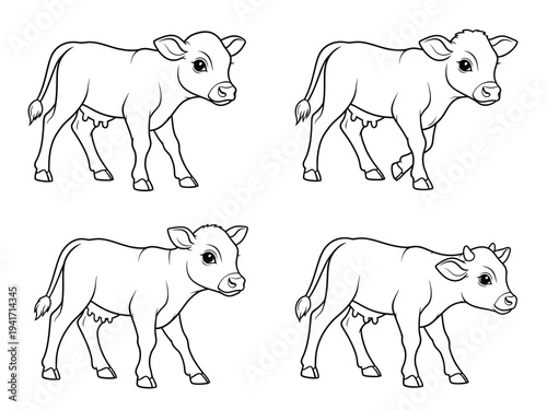 A charming illustration depicts four young calves in various poses presented as a repeating pattern for coloring pages high quality professional