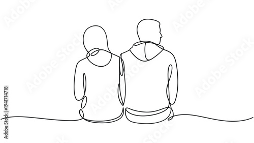 Minimalist line drawing of two people sitting back to back