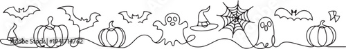 halloween design element set decoration in continuous. one line art icon drawing vector