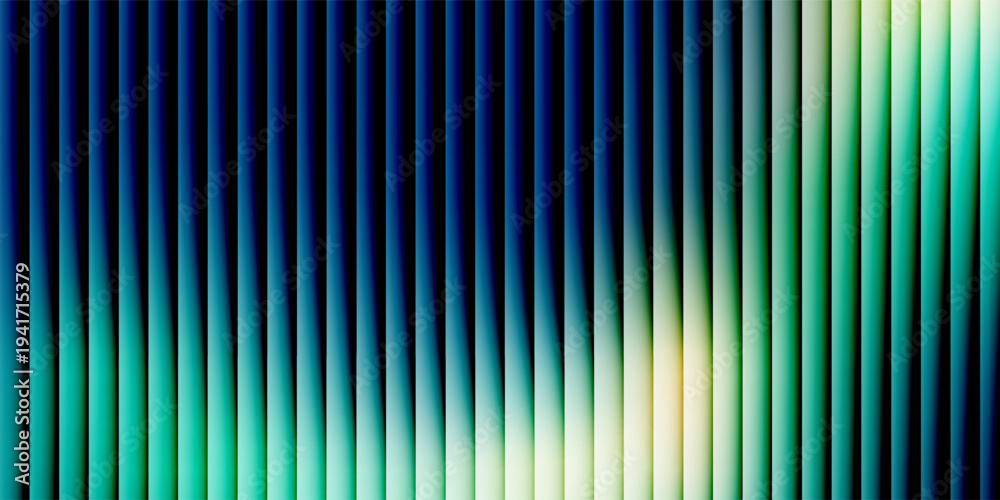 Fototapeta premium Glass gradient texture with teal and navy ripple pattern and smooth light distortion. Wavy abstract flow, futuristic blur effect, reeded vertical displacement. Vector illustration