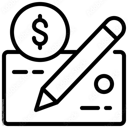 bank money cheque signature sign pen simple line icon
