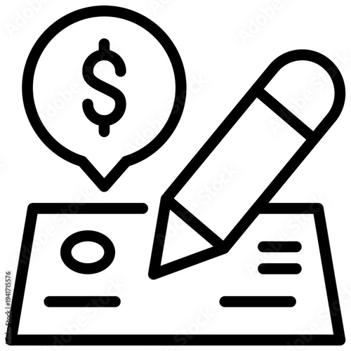 cash cheque money signature sign bank simple line icon