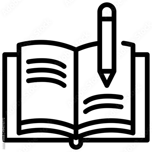 open book learning knowledge writing pencil pen simple line icon