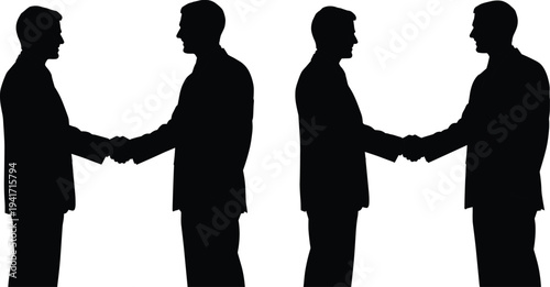 businessmen handshake silhouettes partnership agreement concept, corporate meeting deal illustration isolated on white background professional teamwork