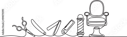 Set of continuous one line barber shop. one line art icon drawing vector