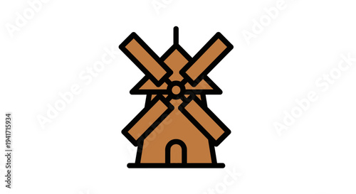 Stylized brown windmill icon on white background symbolizing renewable energy