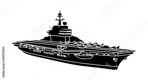 Modern Aircraft Carrier Silhouette, Military Warship, Naval Power, Ocean Transport