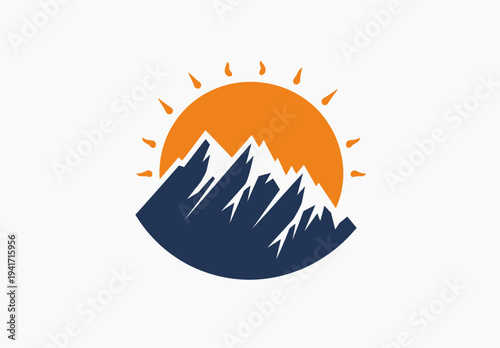 Mountain range silhouette with rising sun vector illustration design