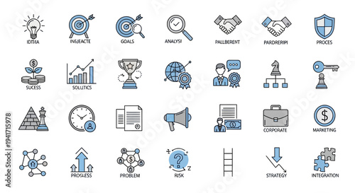 Business Icons Set: Strategy, Success, Growth, Finance, Marketing, Ideas, Goals