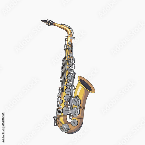 Golden Saxophone Musical Instrument Flat Vector Illustration Isolated