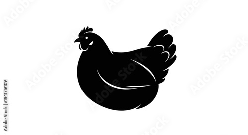 Black chicken silhouette icon, isolated on white background. Farm bird vector illustration.