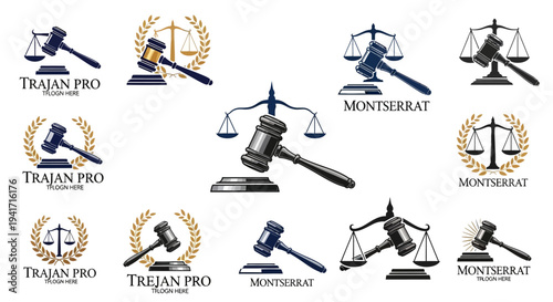 Law Gavel and Scales of Justice Icons Set