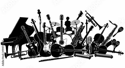 Diverse Musical Instruments Silhouette Collection - Music Concept