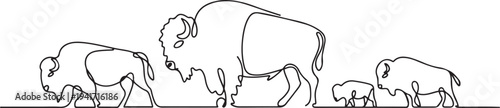 Buffalo Herd in the Wild – Minimalist Line Art Illustration. one line art icon drawing vector