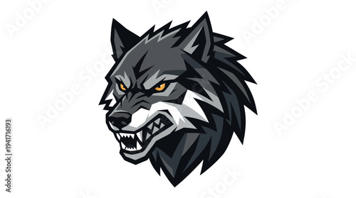 Fierce wolf head illustration showcasing sharp features and intense expression, ideal for logos