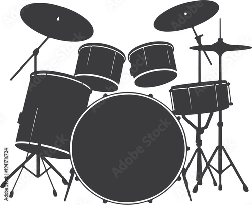 Drum set silhouette complete drum kit musical instrument percussion band icon