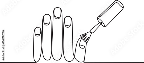Manicure three fingers and brush. one line art icon drawing vector